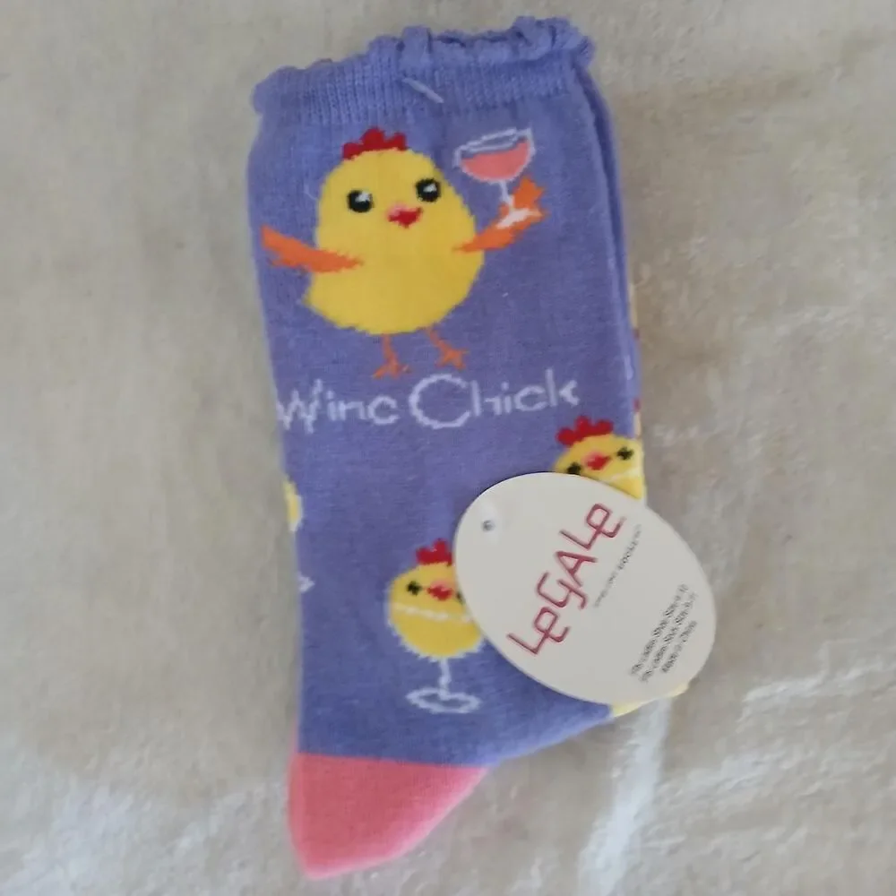 Wine Chick Purple Socks Chicks Holding Wine Glasses Novelty Funny Easter